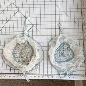 Antique 1920s Boudoir Caps – Blue Ribbon/Lace Net– Pair of Vintage Lingerie Caps